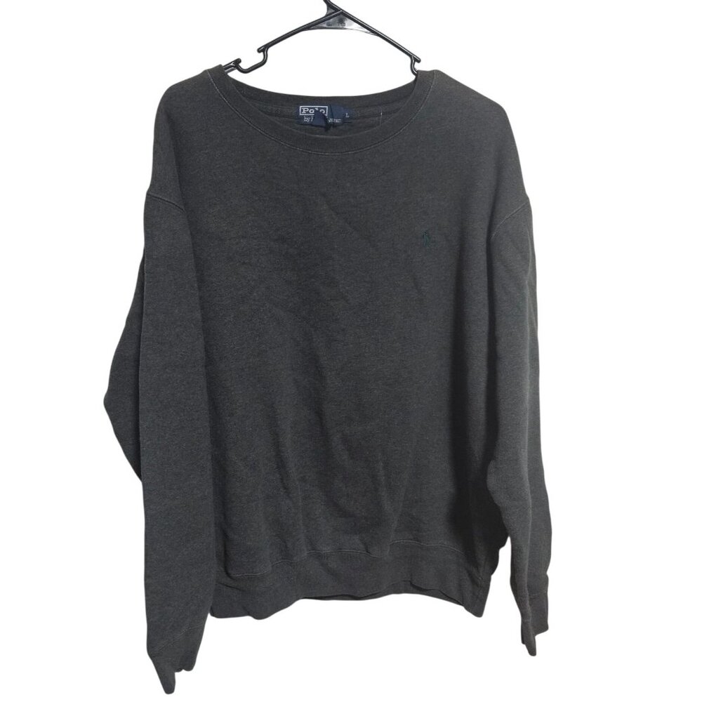 Polo By Ralph Lauren Gray Crewneck Sweatshirt Mens Size Large Ribbed Cuffs